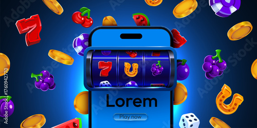 Mobile Casino Slot Machine Jackpot on Smartphone. Get ready for online gambling wins and big fortune.