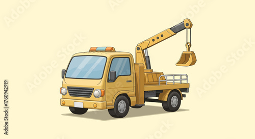 A collection of heavy yellow construction vehicles including a dump truck and a crane