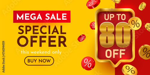Mega Sale Special Offer banner with up to 80 discount. Perfect for marketing and promotion. Vector illustration.