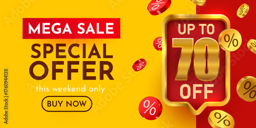 Mega Sale Special Offer banner with up to 70 discount. Perfect for marketing and promotion. Vector illustration.