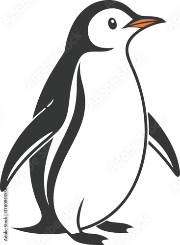 Simple Penguin Illustration in Profile on White Background animal bird