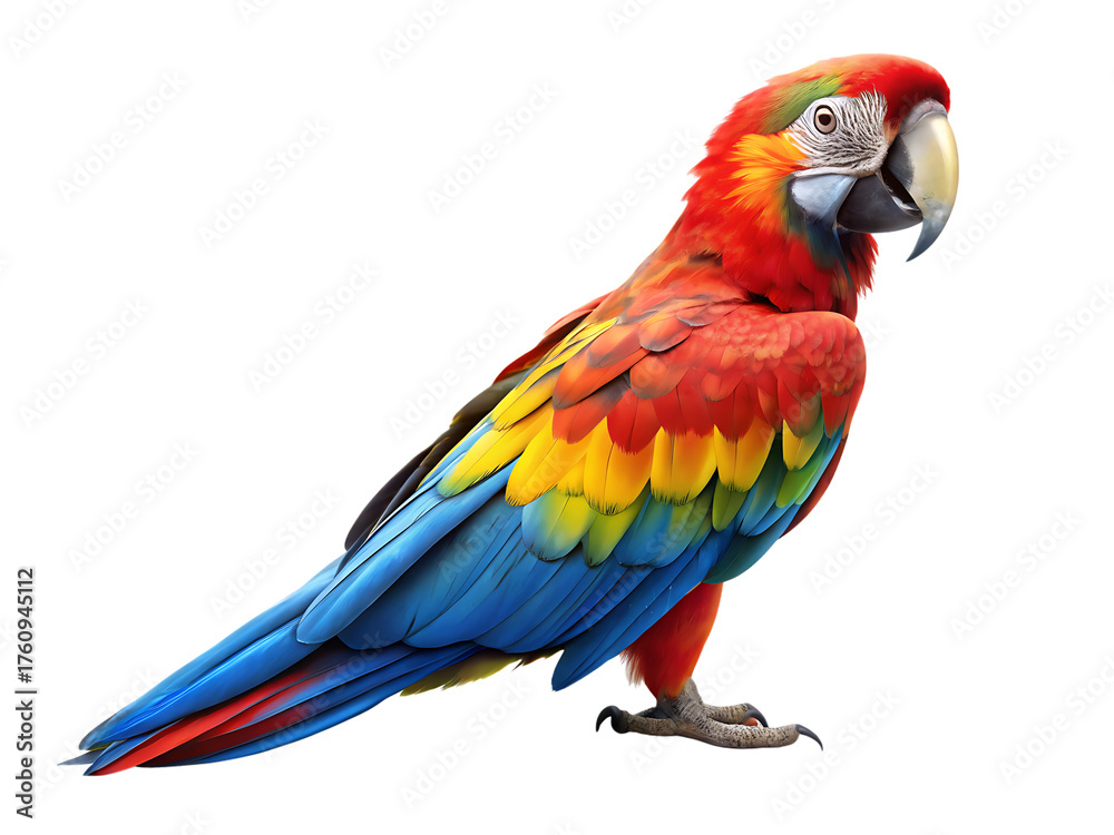 Fototapeta premium Colorful scarlet macaw parrot isolated on white background