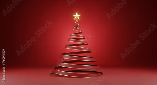 Holiday Ribbon Tree Design on Red Background for Celebration