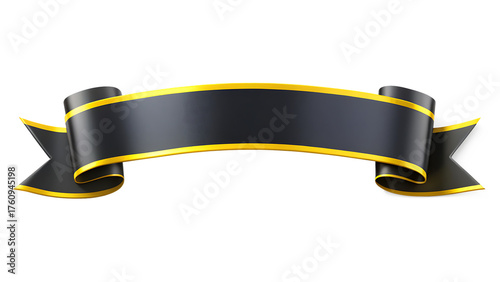 Elegant black ribbon with gold trim isolated on white background