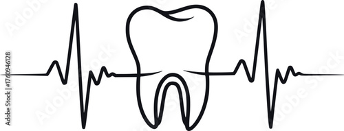 Tooth and Heartbeat Line Art Symbol of Dental Health and Vitality