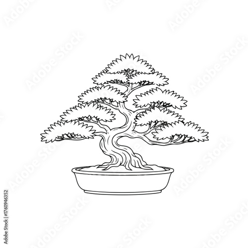 Bonsai Tree Vector Illustration A Detailed Line Art Depiction of Miniature Trees