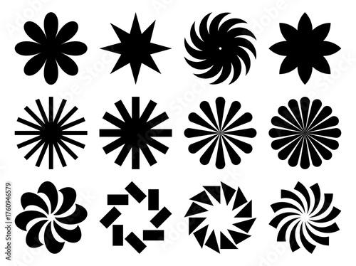 Vector art of assortment of floral and geometric shapes, showcasing symmetry
