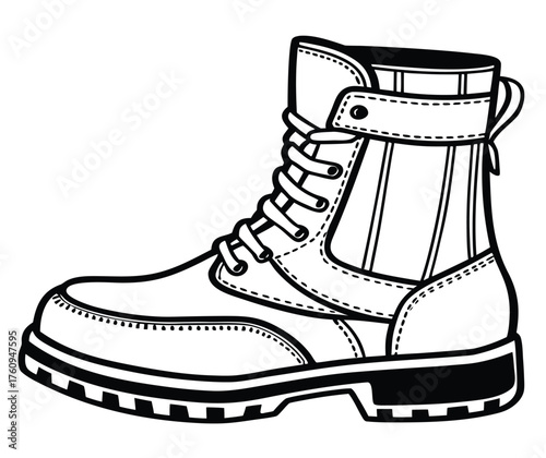 Vector illustration of a pair of leather winter boots, a fashion footwear style isolated on white