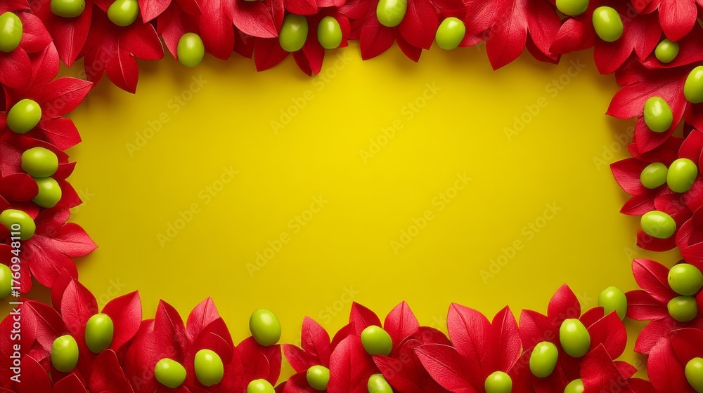custom made wallpaper toronto digitalBright red petals and green leaves create a stunning border against a sunny yellow backdrop. This beautiful display is perfect for celebrating joyful moments and festive occasions