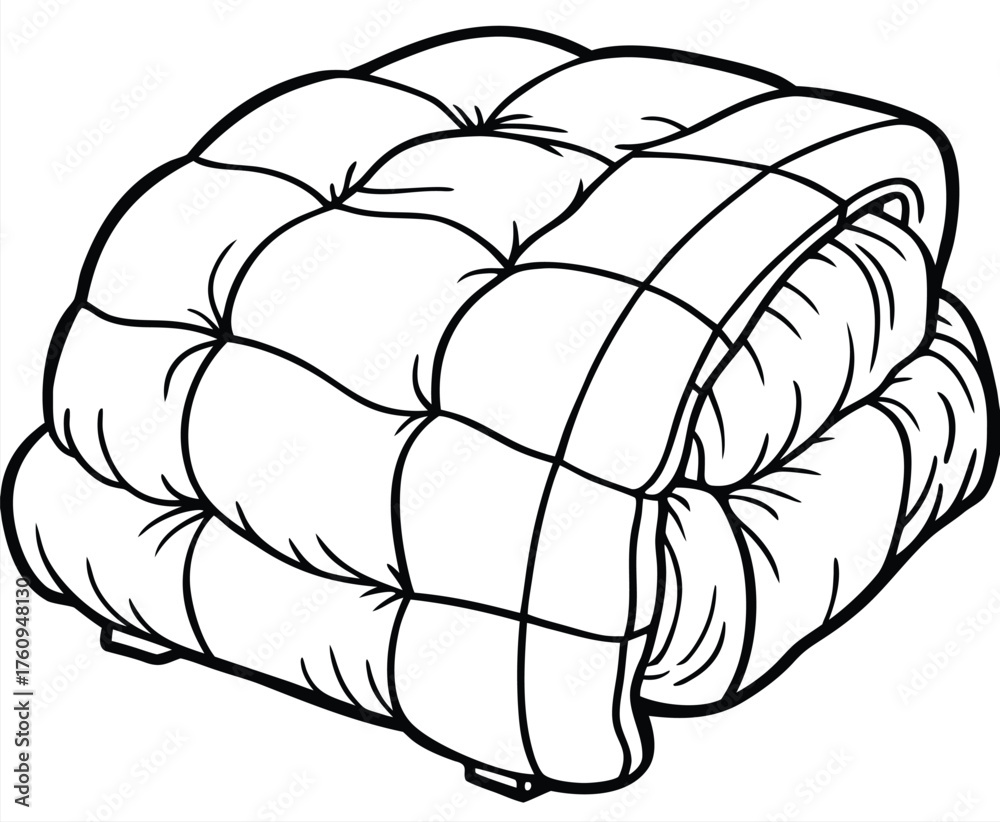 Fototapeta premium Cozy Quilted Blanket A Line Art Illustration. Perfect for Comfort and Warmth, Ideal for Bedding Designs, or Home Decor, and Sleep Essentials