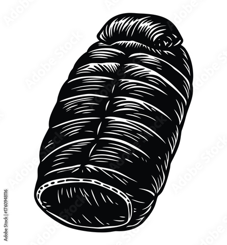 Cozy sleeping bag illustration, a warm and comfortable down-filled duvet-style outdoor sleeping bag, perfect for camping, hiking, and overnight adventures