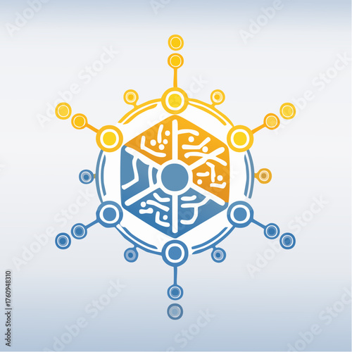 Abstract geometric emblem representing technological innovation and interconnectedness
