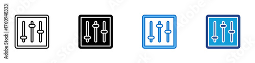 Control Panel Multiple Style Icon Design Vector - Sound mixer sliders representing audio control, music adjustment, and equalizer settings