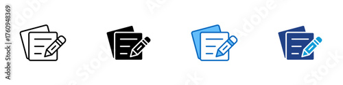 Edit Files Multiple Style Icon Design Vector - stack of documents with a pencil symbolizing editing, writing, and file modification