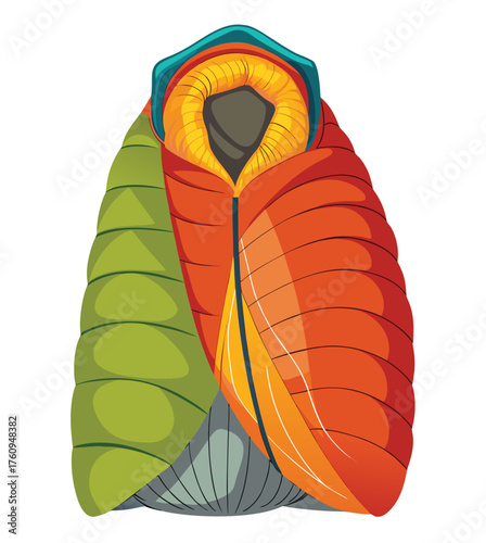 Vibrant insulated sleeping bag for comfortable outdoor adventures and camping trips, offering essential warmth and peaceful rest in diverse weather conditions and natural environments