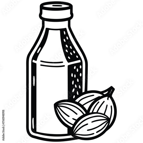 Vector illustration of glass bottles of wine, olive oil, and vinegar as food and drink icons