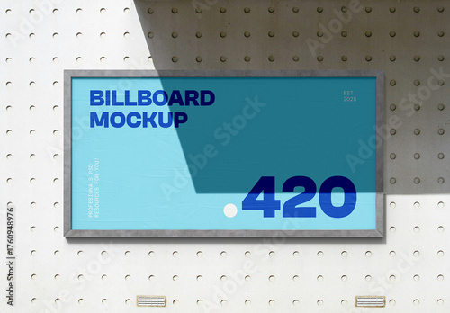 Billboard on Concrete Wall with Big Shadow Mockup