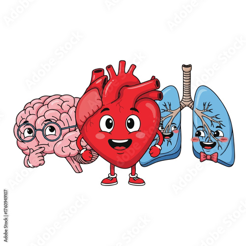 Illustration of Human Organs Brain, Heart, and Lungs - A Visual Representation of Internal Anatomy