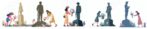 woman giving flowers to hero monument