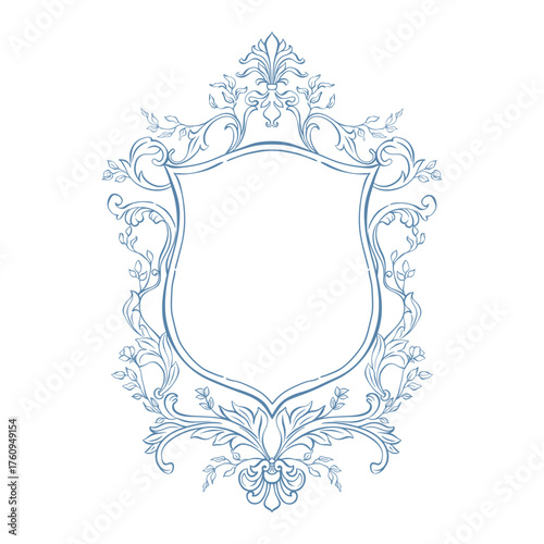 Wedding frame. Wedding crest in classic style. Vintage frame with floral ornament. Victorian frame for wedding invitation, card, emblem, cover, banner, save the date, monogram frame. Hand drawn design