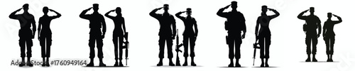 silhouette of male and female soldiers standing in salute