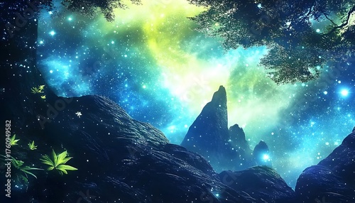 Starry night sky with blue hues.