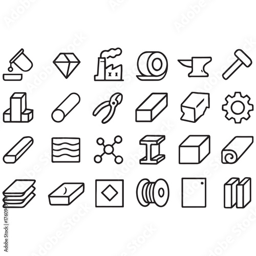 Metal line icon set vector