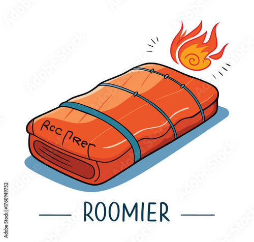 Roomier A Humorous Take on Extra Space with a Touch of Warmth - Cartoon Style Illustration of a Rolled Blanket