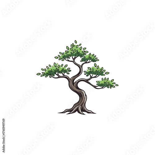 Serene Bonsai Tree: A beautifully illustrated bonsai tree, showcasing the elegance of nature, with lush green foliage and a sturdy trunk.