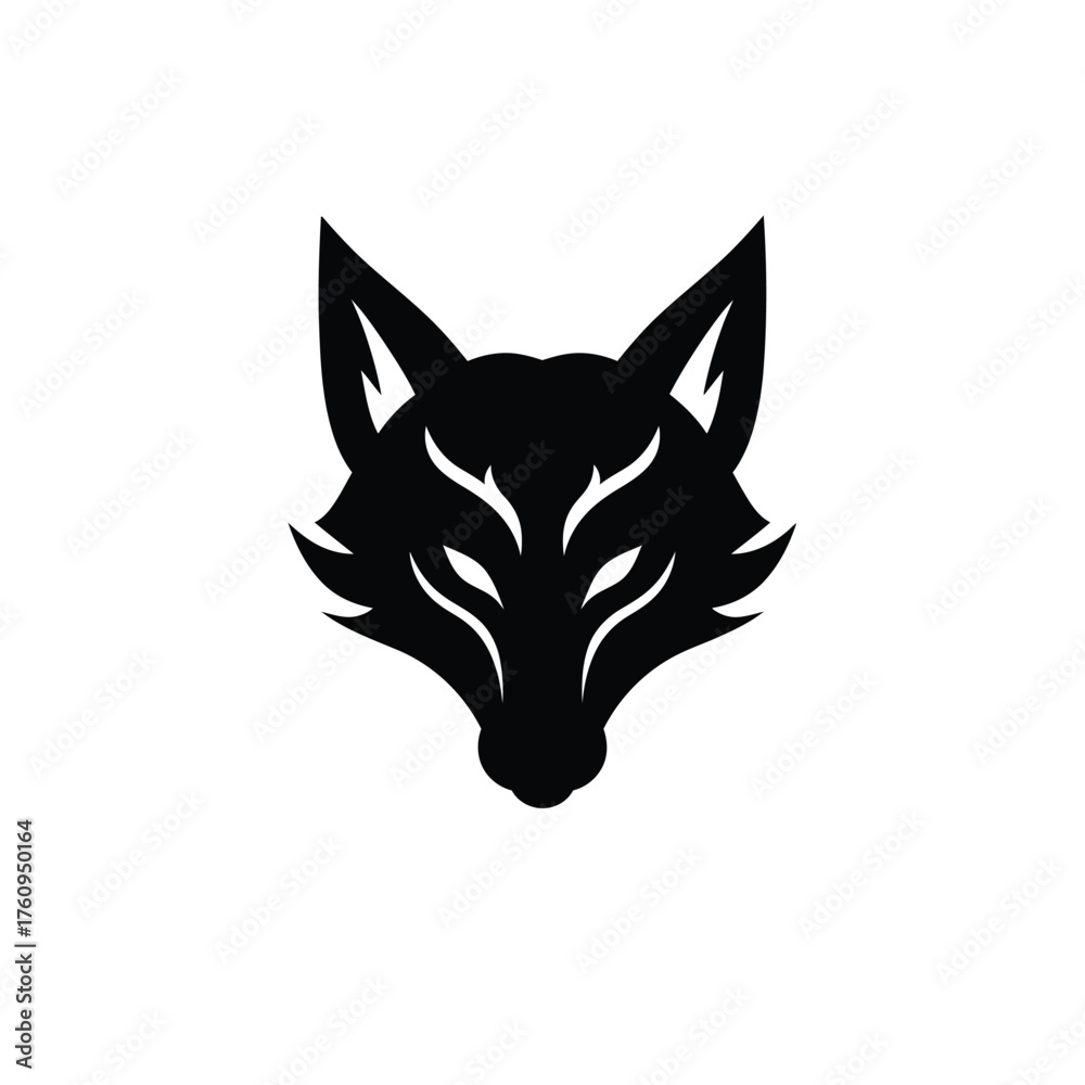 Fototapeta premium Black fox head silhouette stylized white markings vector
