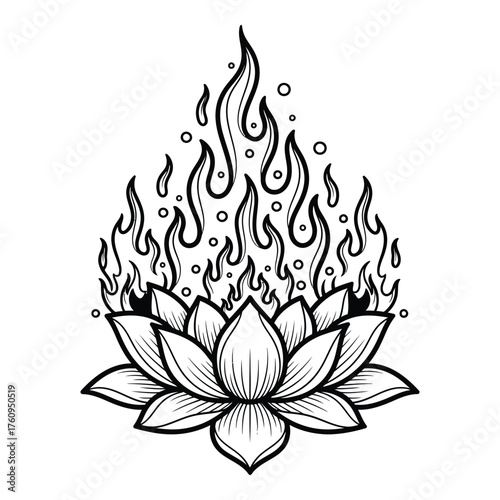 Fiery lotus flower tattoo design symbolizing transformation spiritual enlightenment meditation art