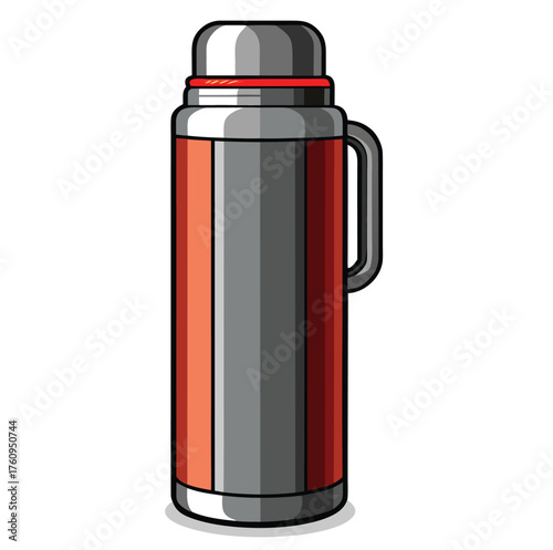 Red stainless steel thermos bottle for hot drink isolated on white background
