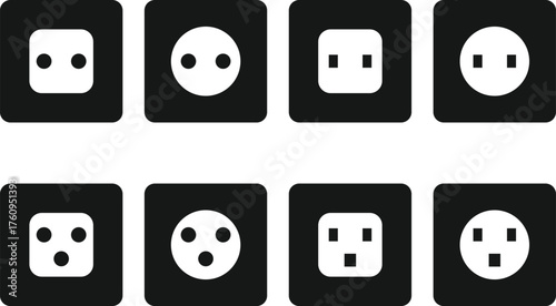 electric socket icon set. Wall Plug and Device Charging symbols. Electricity and Energy supply socket sign
