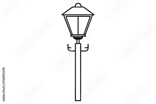 Street Lamp Line Art Illustration | Outdoor Light Post Outline Drawing Design