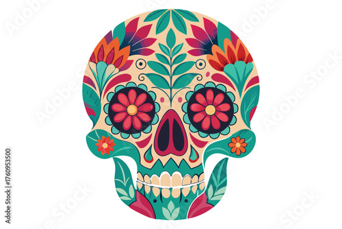 Mexican Sugar Skull Vector – Colorful Day of the Dead Floral Art Design