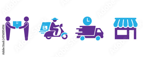 Set of Delivery icons in solid icons vector style with white background