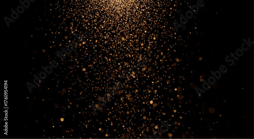 An abstract of sparkling gold particles, falling from above on a black canvas. Perfect for creating a sense of luxury, and elegance. vector illustration