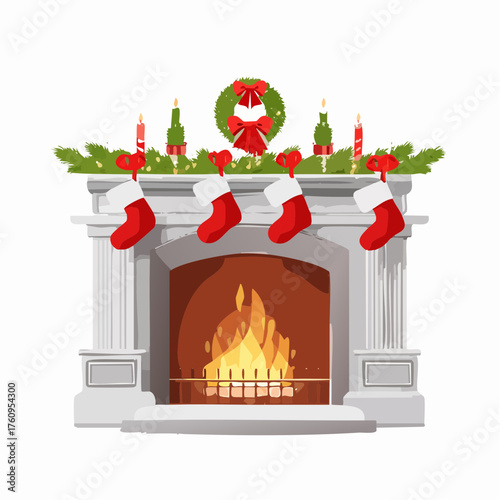 Weihnachtskamin mit hängenden Strümpfen