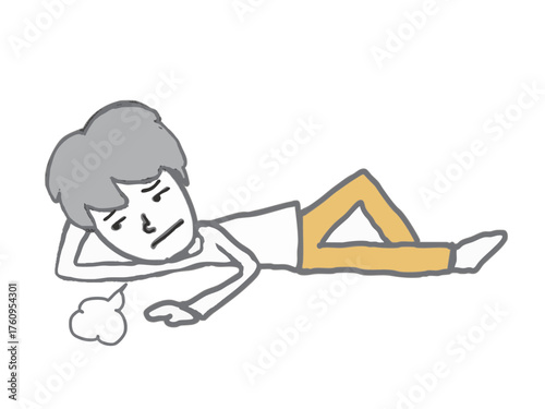 Illustration of a young man sighing and lying down