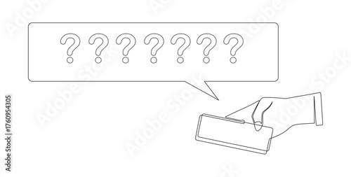 line art of a hand holding a cell phone and answering all questions online also provides the best solution
