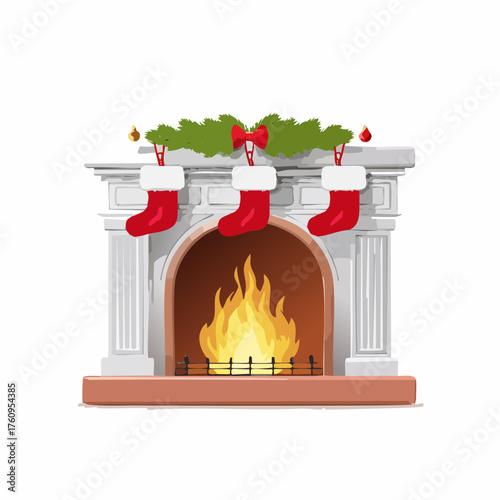Weihnachtskamin mit hängenden Strümpfen