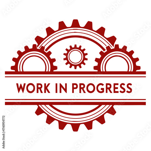 Vector illustration of grunge retro calligraphy text words written 'WORK IN PROGRESS' with thick strokes, isolated on white background