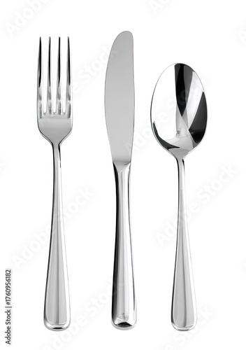 Stainless steel fork, knife, and spoon