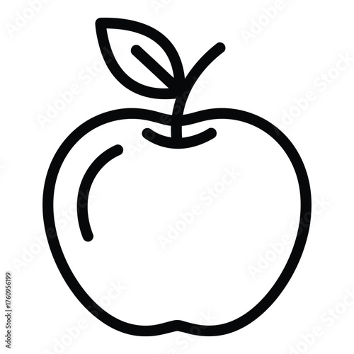 Simple outline of a fresh apple with a leaf and stem for healthy eating and nutrition