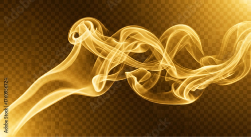 Swirling golden smoke elegantly dances against a contrasting background, evoking a sense of mystery and movement. vector illustration overlay