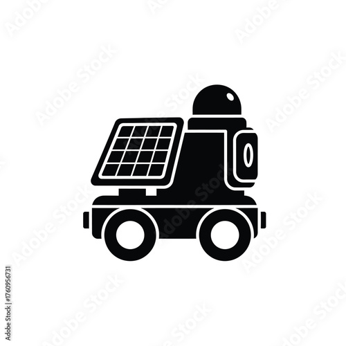 Black icon of a wheeled robot with solar panel white
