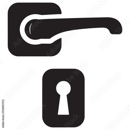 Minimalist Black Door Handle and Keyhole Vector Icon Design