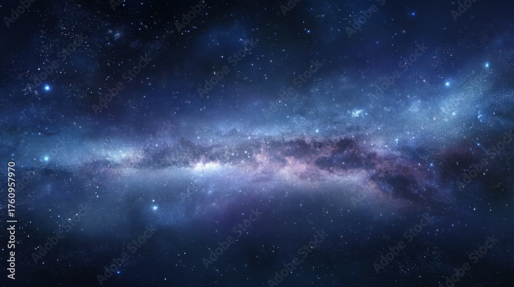Fototapeta premium Distant galaxy cluster and deep space. Universe starry sky for astronomy and cosmos exploration. Science fiction dark background with stars.