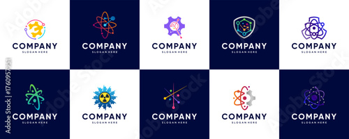 A collection of logos with concepts of nuclear-based energy innovation, the future of energy, and vector graphic design.
