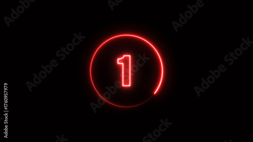 Neon countdown timer 1 isolated on black background
